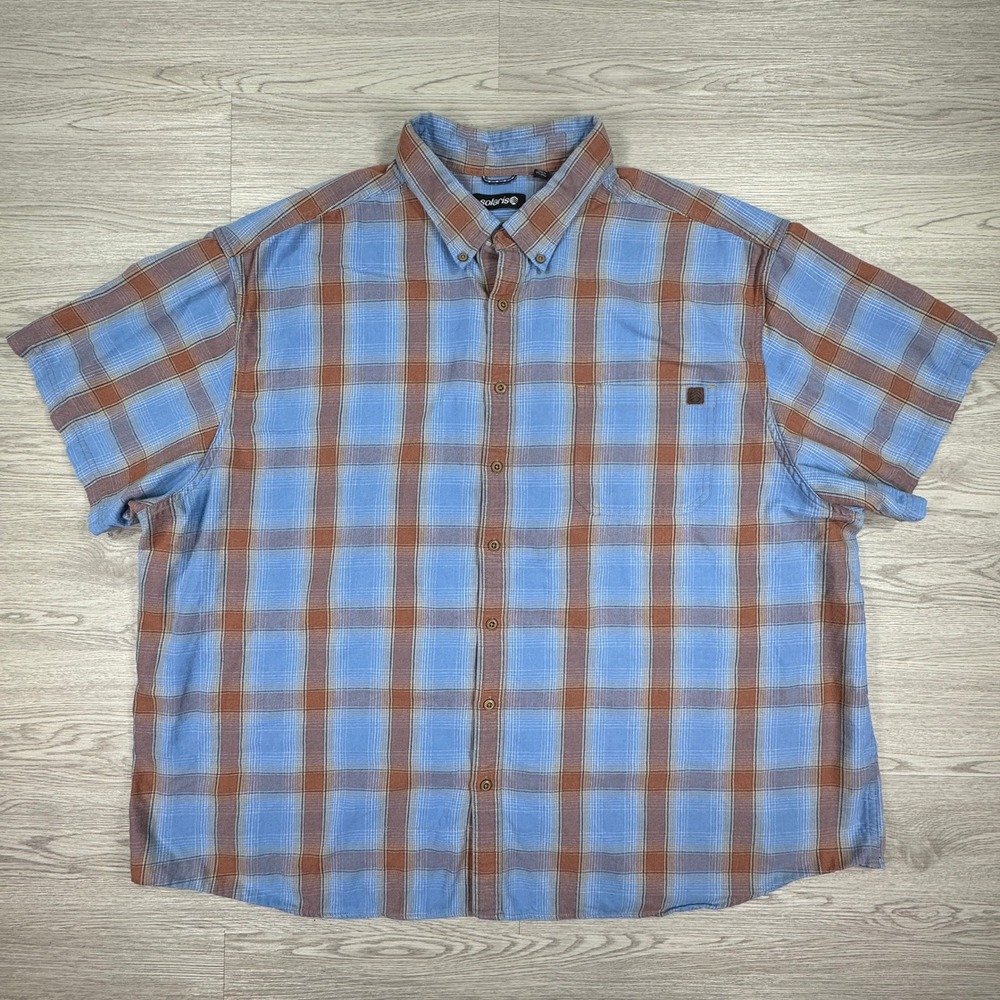 Solaris Mens Button Down Shirt Plaid Short Sleeve Blue‎ Orange 4XB Big & Tall